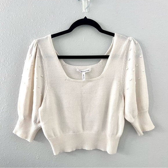 BCBGeneration White square Neck Sweater with Puff Sleeves and Cropped Fit  LARGE - Picture 8 of 12